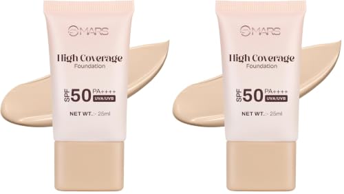 Image of MARS SPF50 PA++++ High Coverage Foundation (25ml) (03-NATURAL BEIGE) | Blemish Free & Blendable Makeup | For All Skin Type | IN-VIVO Tested with 5 Star UVA+UVB Protection Boost Rating (Pack of 2)
