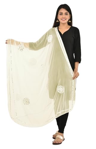 Image of YOUTHQUAKE Plastic Mirror Work Embroidered Chiffon Dupatta for Women & Girls