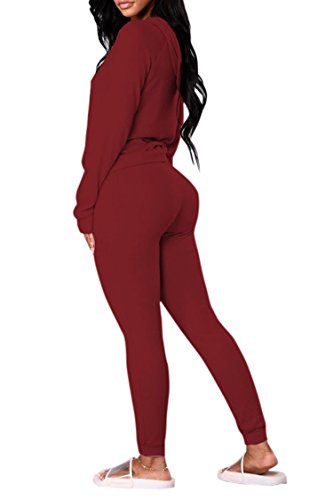 Fuphine Women's Tie Dye Jogger Outfit Sweatsuit 2 Piece Sweatshirt Long Sleeve Hooded And Pants Lounge Sets Tracksuit Wine Red-L #TOP2