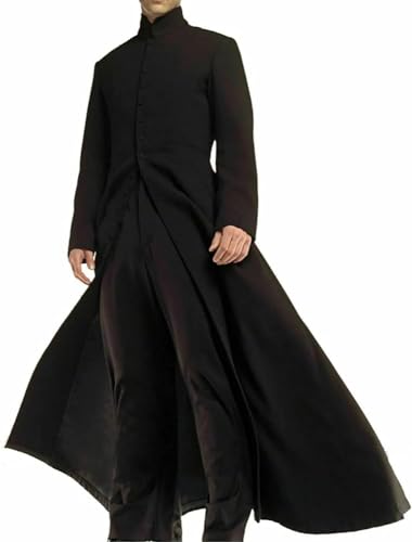 Darkrock Neo Matrix Heavy Duty Cotton Keanu Reeves Long Ruffle Black Gothic Cosplay Trench Coat | Trench Coat Men | Long Coat