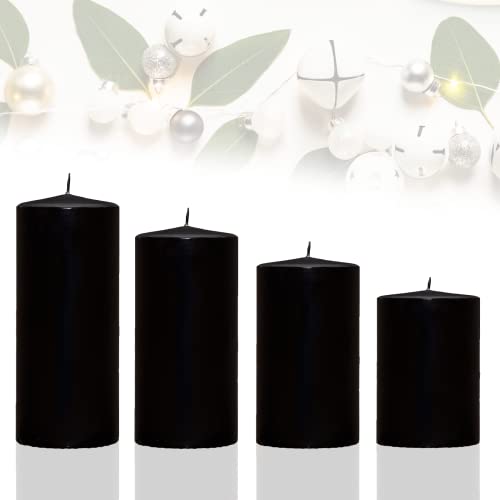 Candelo 4er Set Stumpenkerzen Weihnachten Ambiente Kerzen - Schwarz -...