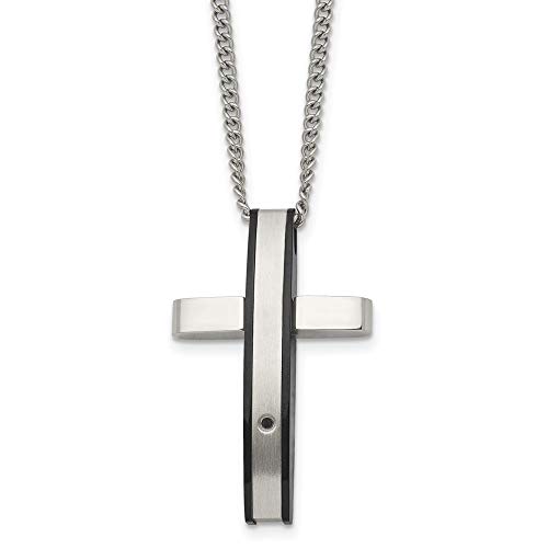 Stainless Steel/Black IP-Plated 1pt.Diamond Cross Pendant Necklace Charm Chain 24
