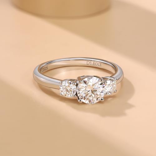 Moissanite Engagement Ring for Women S925 Sterling Silver D color VVS1 Round Cut Lab Created Moissanite Wedding Promise Anniversary Rings for Her Size 5-114