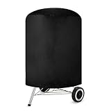 Ankier Barbecue Cover,Round BBQ Grill Cover Waterproof 210D Oxford Fabric BBQ Cover with Drawstring Cord Large 30 Inch (75 x 70cm - Black) - Image 1
