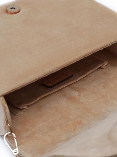 Image of THE TAN CLAN Kavya Beige Flap Over Bag Clutch Purses Luxury Evening Handbags with Handle
