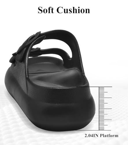 Image of Womens Platform Cloud Slides with Arch Support, Adjustable Double Buckle Recovery Sandals, Comfort Lightweight Ultra Cushion Wedge Sandal