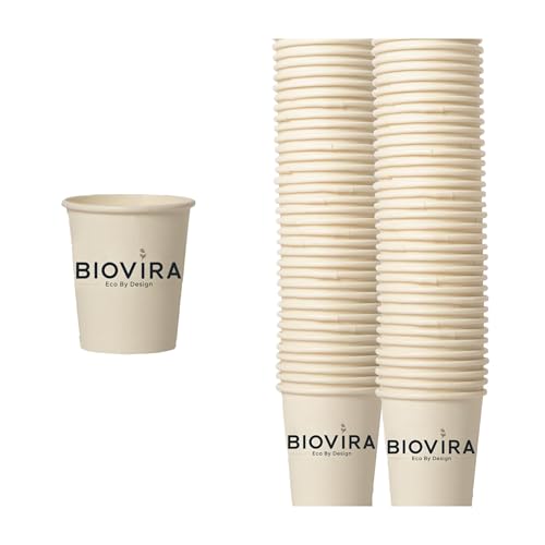 BIOVIRA 100 Pezzi Bicchierini 80 ml | Bicchieri Caffè Carta Resistenti e Biodegradabili | Bicchierini Carta Caffe Anti-Perdita per Espresso, Bar, Ufficio e Kit Caffe