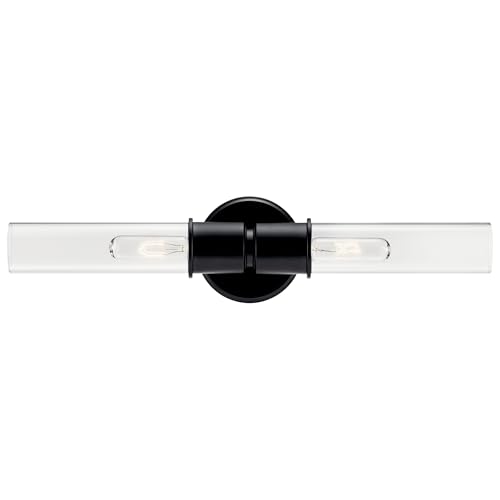 Image of Kichler Aviv 2-Light Wall Sconce, Modern Light with Clear Glass in Black, for Bedroom, Laundry Room, Kitchen or Hallway (24 inch x 5.5 inch), 52654BK
