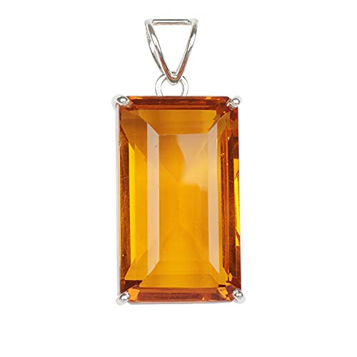 GEMHUB 127.5 Carat Yellow Citrine Emerald Cut Pendant Without Chain – Sterling Silver Pendant for Women