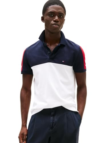 Tommy Hilfiger Men's Short Sleeve Casual Polo Shirts in Regular Fit with Stretch and Colorblock Designs
