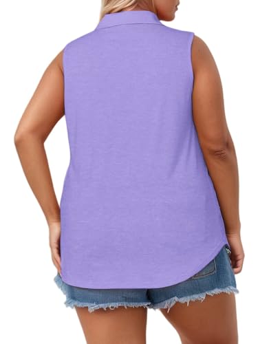 Plus-Size-Tank-Tops for Women Summer Collared V Neck Tunics Casual Flowy Sleeveless Polo Shirts Dressy Work Blouses4