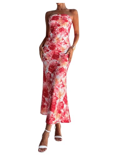 Milumia Women's Boho Floral Tube Dress Wedding Guest Strapless Backless Bodycon Cocktail Summer Long Dresses