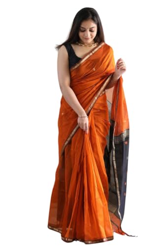 Image of Women's Cotton Woven Soft Sarees With Attach Blouse Piece.