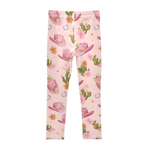 Pink Denim Hat Pattern Girls Leggings Ultra Soft Compression Yoga Gym Pants for Kids 4-10T2