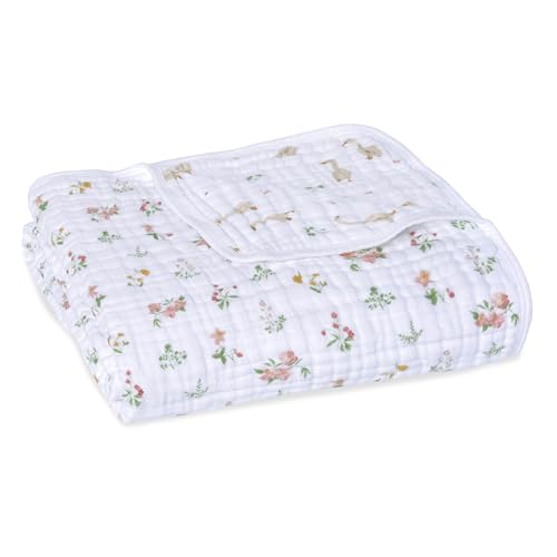 Image of aden + anais Essentials Dream Blanket, Muslin Baby Blankets for Girls & Boys, Ideal Lightweight Newborn Nursery & Crib Blanket, Country Floral