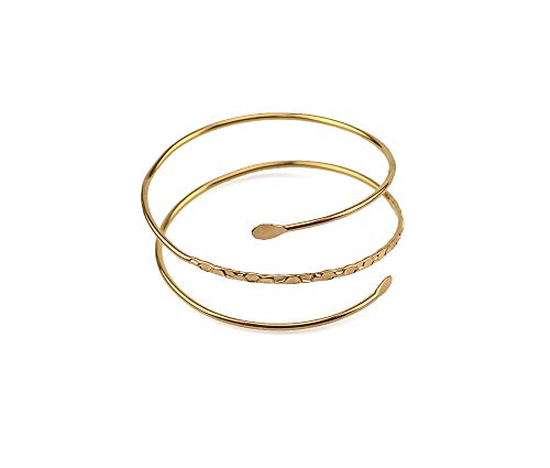 Caiyao Fashion Upper Arm Bracelet Cuff Bangle Coil Bracelet Simple Swirl Leaf Armband Jewelry-Gold Simple