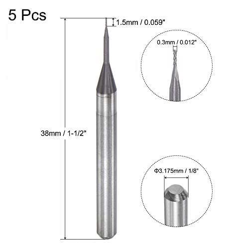 Image of uxcell End Mill CNC Router Bits, 0.3mm x 1.5mm 1 /8 inch Shank Diamond Film Coated Carbide Engraving Bit Milling Cutter Right Hand for PCB Plastic Fiber Wood 5pcs
