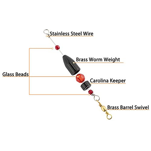 Dr.fish 6 Pack Carolina Ready Rig Crr Brass Fishing Worm Weights Bullet Sinker For Freshwater Bass Fishing Soft Lures Grubs Bass Rig Bass Lures Freshwater 1Oz Black #TOP2