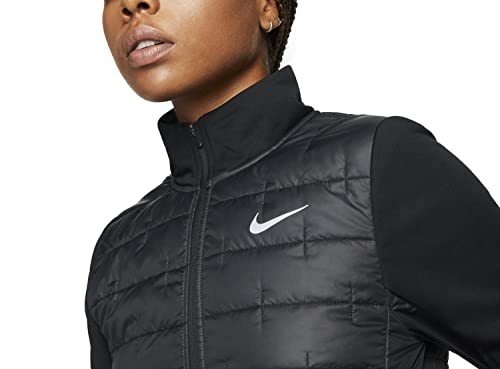 Nike Therma Jaqueta feminina de corrida com zíper sintético, Preto, M