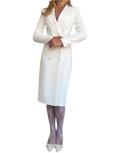 Blazer de costume long pour femme veste croisée à boutons élégante