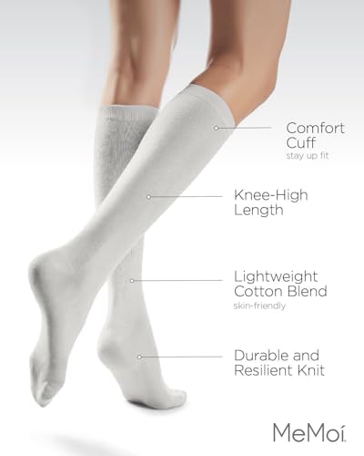 Image of MeMoi Solid Knit Knee High Socks for Women, Comfortable Cotton Blend Knee High Socks