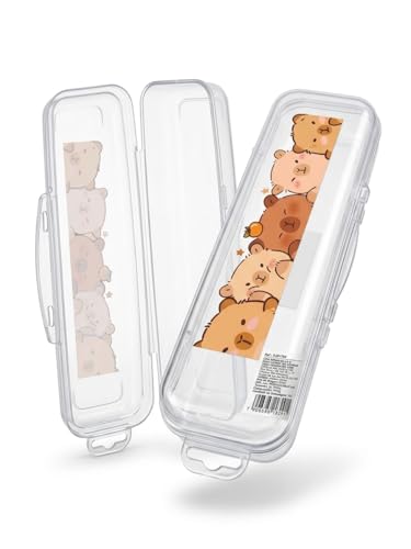 Estojo Organizador Porta Objetos Infantil Capivaras Multiuso com Tampa Transparente em Material Resistente com Fechamento Seguro para Talheres, Escova de Dente, Canetas e Acessórios de Papelaria