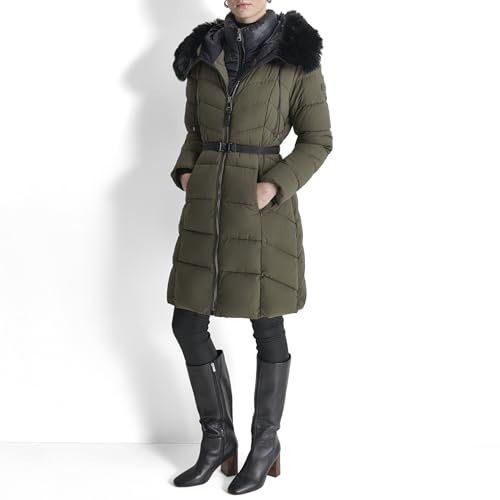 DKNY Women's Bib-Front Faux-Fur Trim Hooded Long2