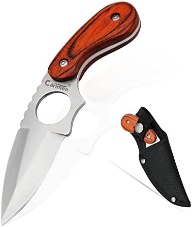 Bushcraft Knife, Mini Fixed Blade Full Tang Outdoor Knives for Everyday Carry EDC Tool Camping Knife with Sheath - Red Wooden Handle