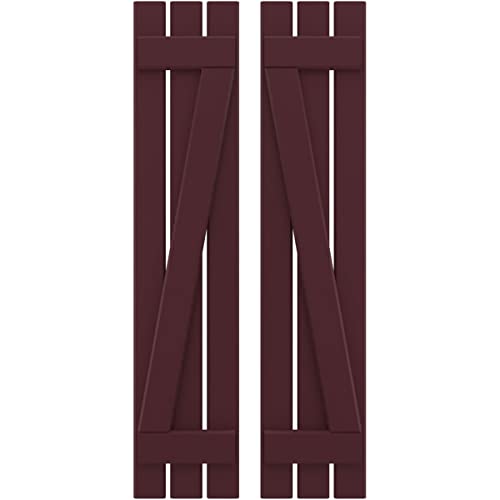 Ekena Millwork ARW102SB311X57WRH Americraft Three 2 Exterior Real Wood Spaced Board-n-Batten Shutters w/Z-Bar (Per Pair), 11 1/2"W x 57"H, Wine Red