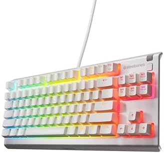 SteelSeries Apex 3 TKL White RGB Gaming-Tastatur – Kompakter Tenkeyless-Formfaktor – 8-Zonen-RGB-Beleuchtung – Wasser- und Staubresistenz – Flüsterleise Gaming-Switches - DE Layout