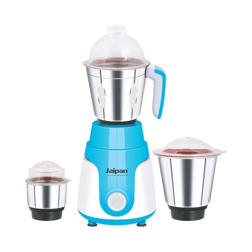 Image of Jaipan Mega Star 550 Watts Mixer Grinder for Kitchen | 3 Stainless Steel Jars for Liquidizing, Wet Grinding & Chutney | 3 Speed with Pulse | Leak-Proof Design | 1 Year Warranty | Blue