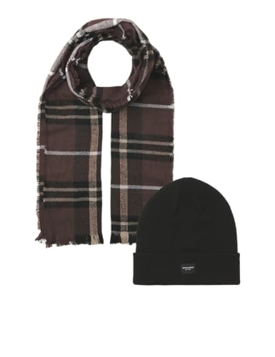 JACK & JONES Beanie and Scarf Giftbox Jacfrost DNA Bonnet et écharpe Boîte Cadeau, Acajou, Taille Unique Hommes