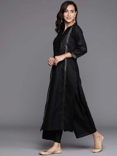 Libas Womens Solid Cotton Straight Kurta With Palazzos and Dupatta