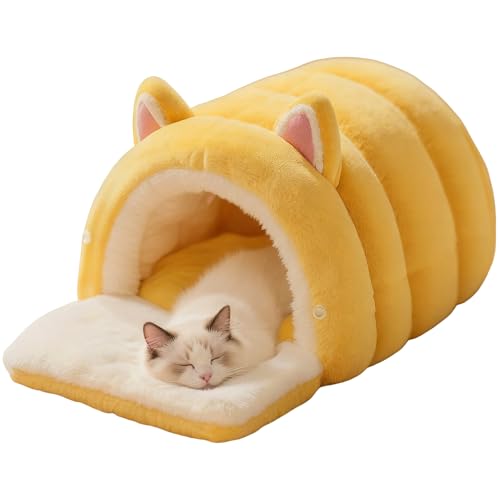 Qooplu Cuccia Tana Per Gatti | Rifugio Caldo Per L'Inverno A Forma Di Cupola Semi-Chiusa,Cuccia Rilassante Per Cani,Per Cuccioli Animali Soggiorno Camera Balcone Casa