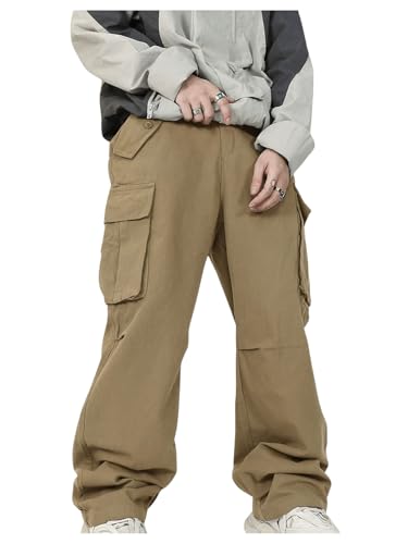 SHENHE Men's Elastic Waist Drawstring Loose Outdoor Hiking Streetwear Cargo Pants3