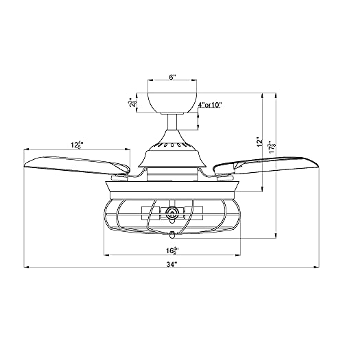 Ceiling Fan With Lights 34 Inch Black Rustic Ceiling Fan With Remote 3 Retractable Blades, 4 Lights Not Included #TOP6