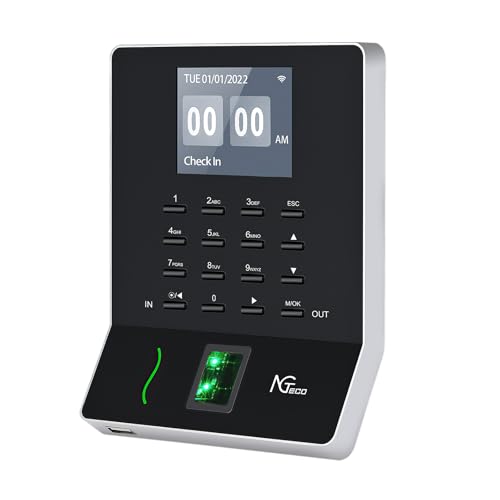 NGTeco APP Time Clock, Fingerprint & PIN Times Clock for Small Business, Biometric Clocks in Machine for Employees with iOS/Android App, No Monthly Fee, 2.4GHz WiFi, Black