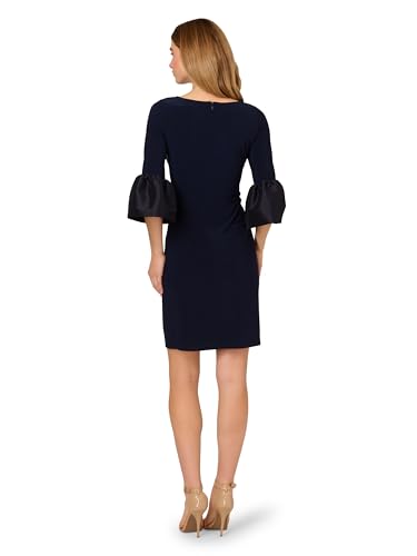 Image of Adrianna Papell Stretch Jersey Side Ruched Dress with Bell Sleeve Detail
