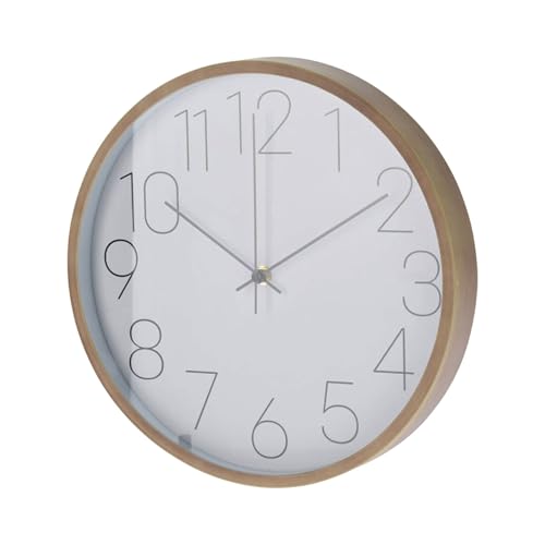 Well Home Reloj de Pared Moderno con Borde de Aspecto Madera - Esfera Blanca y Agujas Finas Ø30,5cm