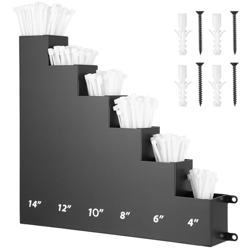 Otoolling Cable Zip Tie Storage Holder Rack Metal Zip Tie Organizer Wall Mount Pockets with Screws for Workshop Shed Garage Home Ties Ties and Tools Not Include(Black 14 x 13 Inch 6 Pockets)