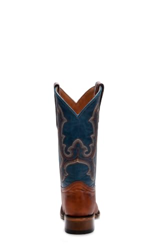 CORRAL TEEN'S HONEY-NAVY BLUE EMBROIDERY SQ. TOE, LEATHER SOLE, COWHIDE LEATHER, WESTERN BOOTS, T01903