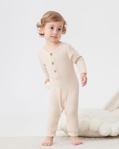 Bafeicao Baby Boy Girl 3 Pack Solid Romper Ribbed Cotton Long Sleeve Jumpsuit Infants Outfits Clothes with Mitten Cuffs2