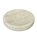 HAMAKAWA Seifenschale aus Beigem Travertin mit Runder Flacher Basis Φ 11,5 cm, Antiker...