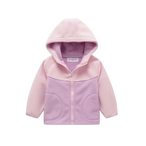 Image of Mud Kingdom Toddler Girls Polar Fleece Jacket Outerwear Coats Long Sleeve Hooded Collar Patchwork Fall Winter Purple Zipper 2T Tops