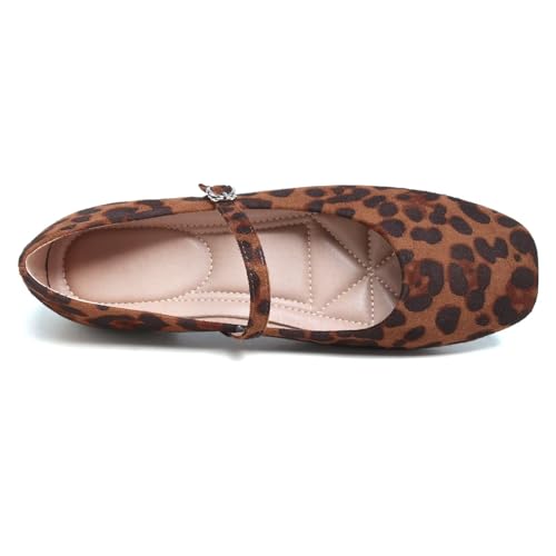 Image of TN TANGNEST Leather Flats for Women Retro Mary Jane Flats | Comfortable Square Toe Slip On Flats with Buckle Strap, Soft Work Flats Office Shoes