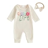 Afunbaby Baby Girl Clothes Floral Onesie Newborn Infant Flower Romper Waffle Long Sleeve Bodysuit Fall Winter Outfits (Floral Beige, 6-9 Months)