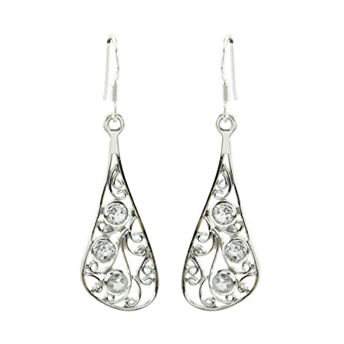 Boucle d'oreille cristal quartz rond en argent 925, le cadeau idéal pour femme
