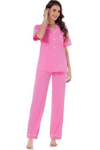 Image of LUBOT 100% Cotton Pajamas for Women Pajama Set Soft 2 Piece Sleepwear PJ Set Long Sleeve Button Knit Cozy Loungewear XS-XXL