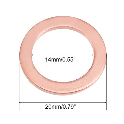 sourcing map 10 Stück 14 mm x 20 mm x 1,5 mm Kupfer Unterlegscheiben für Schraubenbolzen