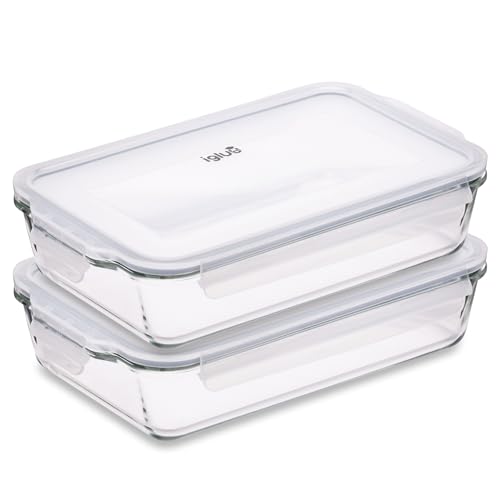 Igluu Meal Prep Fuentes de Cristal para Lasagna con Tapa (Set de 2) – Herméticas Sin BPA – Aptos para Horno, Microondas, Congelador y Lavavajillas – 2.2L – Vidrio de Borosilicato